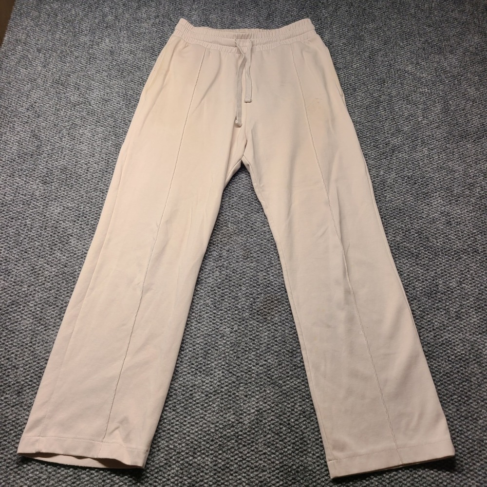 Zara Womens Beige Pintuck Wide Leg Lounge Pants Drawstring Waistband Small